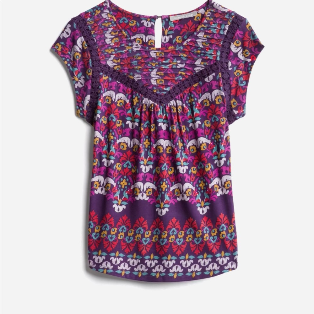 Stitch Fix purple print top with gather detail